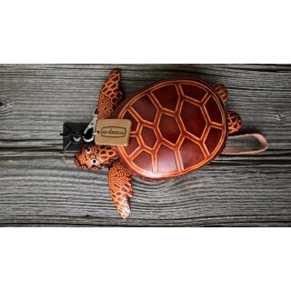 Su-Deco Lederbörse / Minitasche im Motiv Schildkröte braun